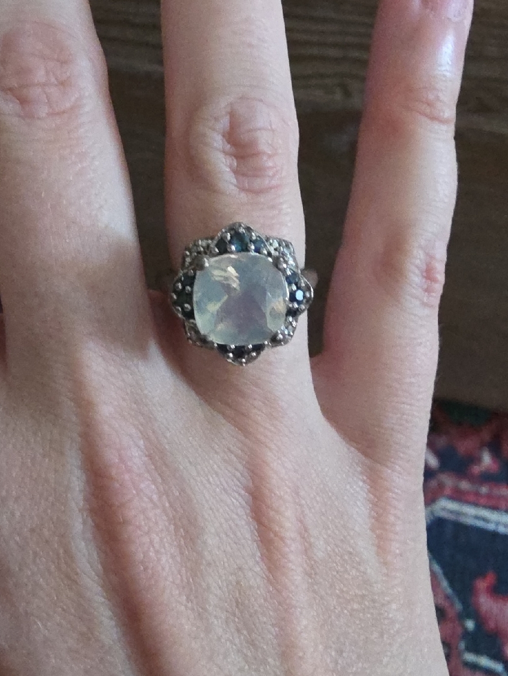Moonstone Cocktail Ring with Blue Accent Stones
